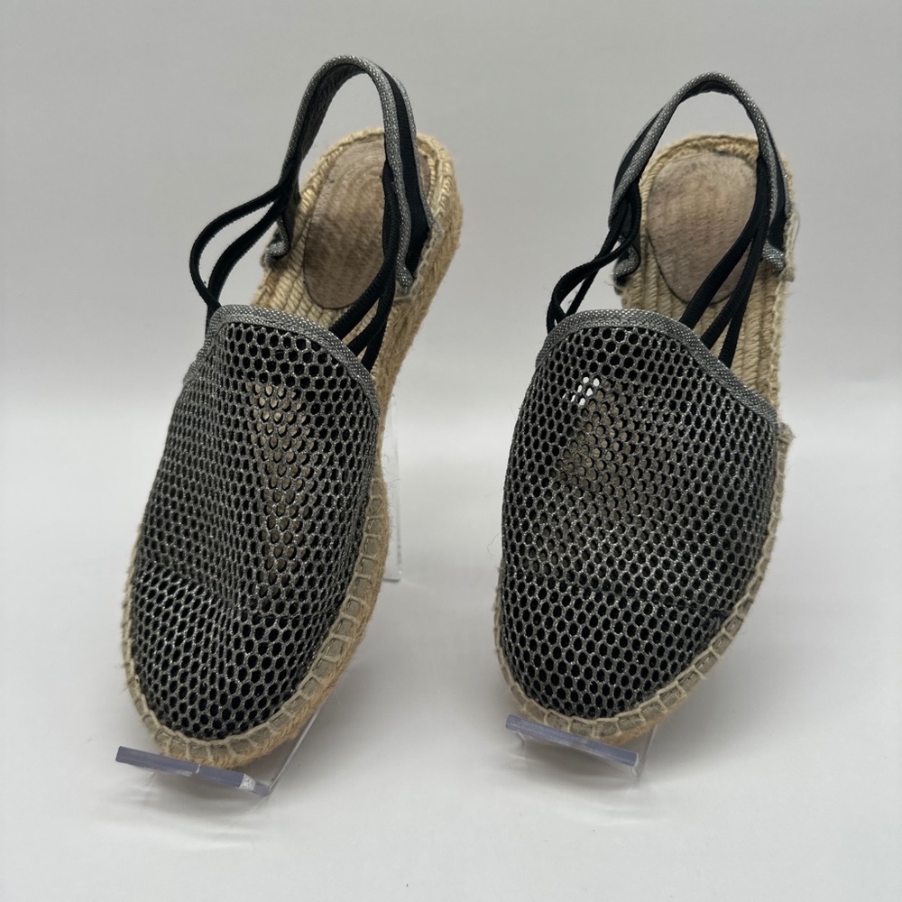 PICON Handmade Spain Women's wedge espadrilles 7.5 fishnets sparkling sandals